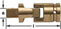 A bronze universal joint for sockets with a rotating male drive end lying left and a female socket end to the right.  The FM logo is engraved on the right side.